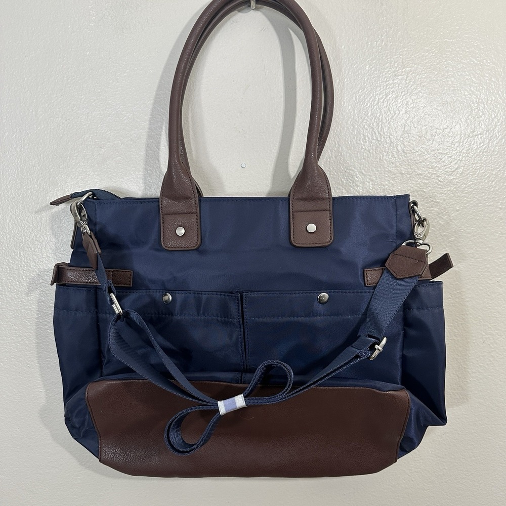 Signature Diaper Bag Messenger Canvas Blue/ Brown Baby‎ Tote Travel Organizer